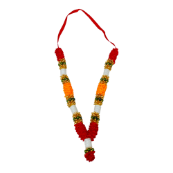Handmade Artificial Ribbon Satin Fabric Flower Pooja Haar/ Mala / Garland for Photo Frames/God Idols/Statues(multicolor), Length 8 Inches (₹80)