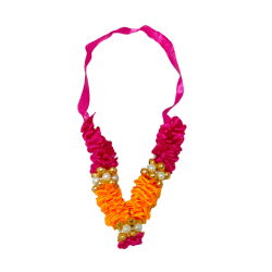 Handmade Artificial Ribbon Satin Fabric Flower Pooja Haar/ Mala / Garland for Photo Frames/God Idols/Statues(multicolor), Length 3 Inches (₹15)