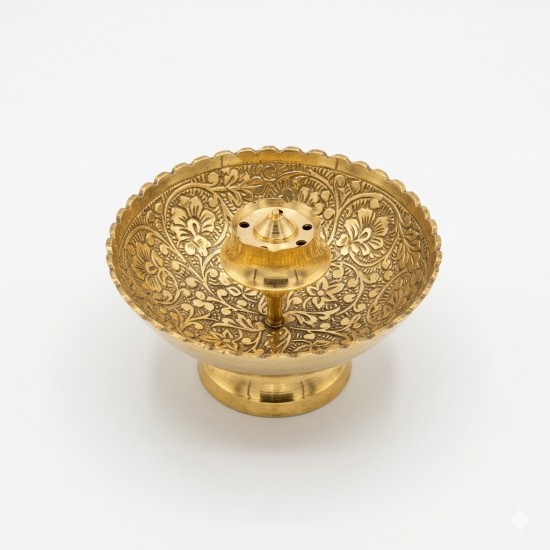 Brass Incense stick Holder/ Agarbatti Stand/ Agardaan (Bowl shaped with etching design), height 3.5 inches (₹360)
