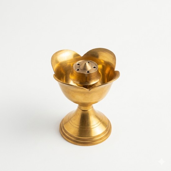 Brass Incense stick Holder/ Agarbatti Stand/ Agardaan (Rose design), height 3 inches (₹280)