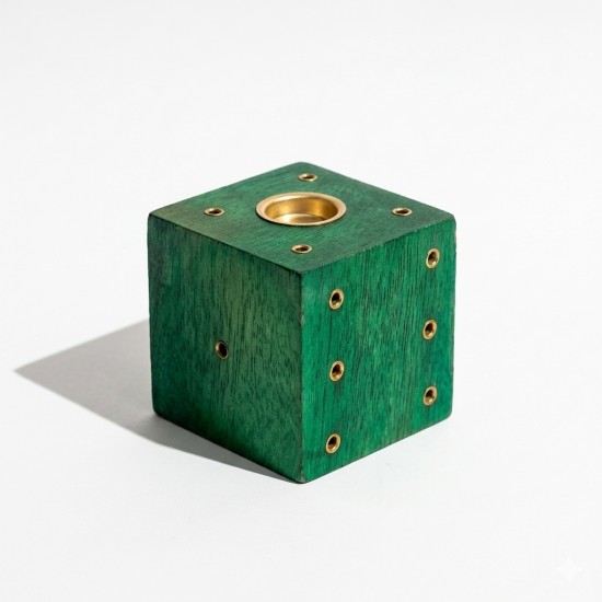 Handcrafted Wooden Incense Stick Holder/Agarbatti Stand/Agardaan (Dice shaped) (Green) Height 2 Inches (₹57)