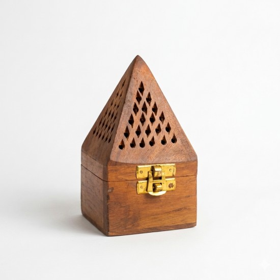 Handmade Wooden Dhoop Stick, Loban Sambrani Cup, Incense Cones Box Holder (Pyramid shaped) (₹180)