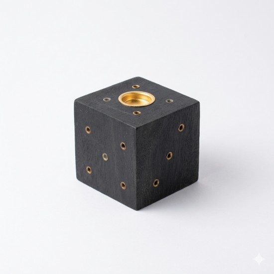Handcrafted Wooden Incense Stick Holder/Agarbatti Stand/Agardaan (Dice shaped) (Black) Height 2 Inches (₹60)
