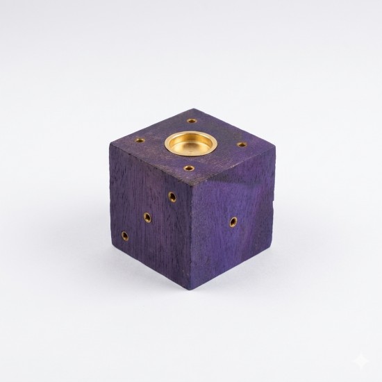 Handcrafted Wooden Incense Stick Holder/Agarbatti Stand/Agardaan (Dice shaped) (Purple) Height 2 Inches (₹60)