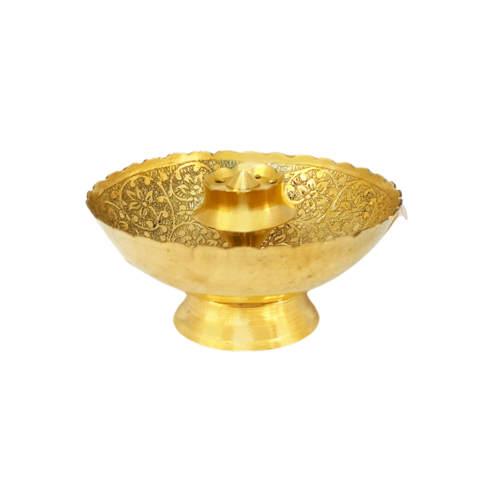 Brass Incense stick Holder/ Agarbatti Stand/ Agardaan (Bowl shaped with etching design), height 3.5 inches (₹320)