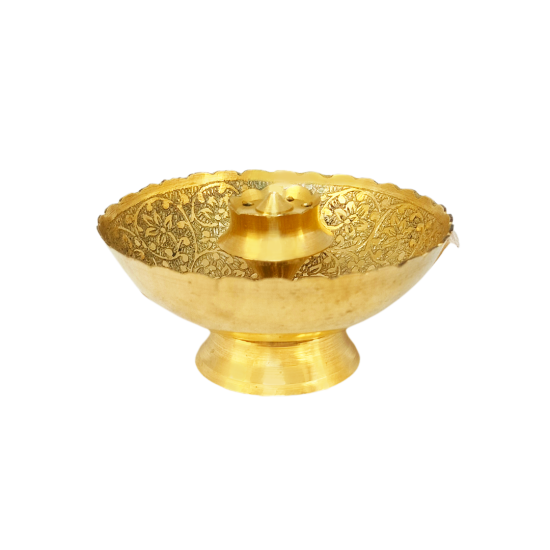 Brass Incense stick Holder/ Agarbatti Stand/ Agardaan (Bowl shaped with etching design), height 3.5 inches (₹400)