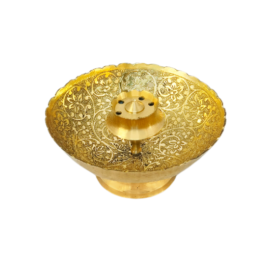 Brass Incense stick Holder/ Agarbatti Stand/ Agardaan (Bowl shaped with etching design), height 3.5 inches (₹400)