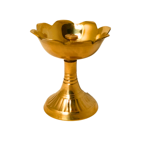 Brass Devdas Diya (Height 3 Inch) – Flower Petal Pital Jyot Oil Lamp for Pooja (₹180)