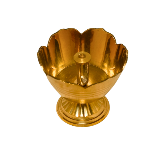 Brass Pyali Diya Oil Lamp (with Flat cup base and lotus petal design)/ Flat Pyali Kamal Stand Diya, Height 2 Inches (₹200)
