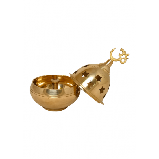 Brass Apple Shaped Akhand Diya Oil Lamp with Cover (Star-Shaped Holes & Om Knob), Height 4 Inches (₹530)