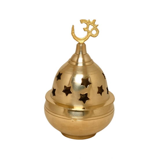 Brass Apple Shaped Akhand Diya Oil Lamp with Cover (Star-Shaped Holes & Om Knob), Height 4 Inches (₹530)