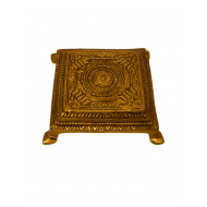 Brass Chowki Pooja Stand  | Pital Paat Choki for Mandir | Rectangle Puja Patla Stool, 3.5 by 3.5 Inch (₹800)