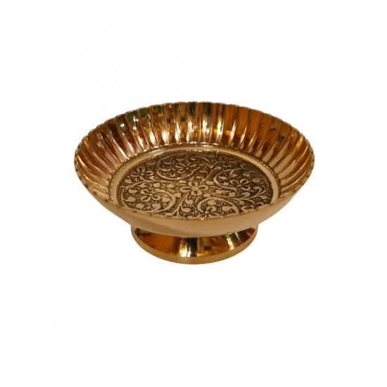Brass Pooja Pin Tray with stand| Floral Etched Prasad Plate, Diameter 4 inches (₹430)