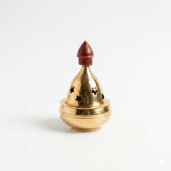 Brass Apple Shaped Akhand Diya Oil Lamp with cover (with Star shaped holes and knob), Height 4 Inches (₹368)