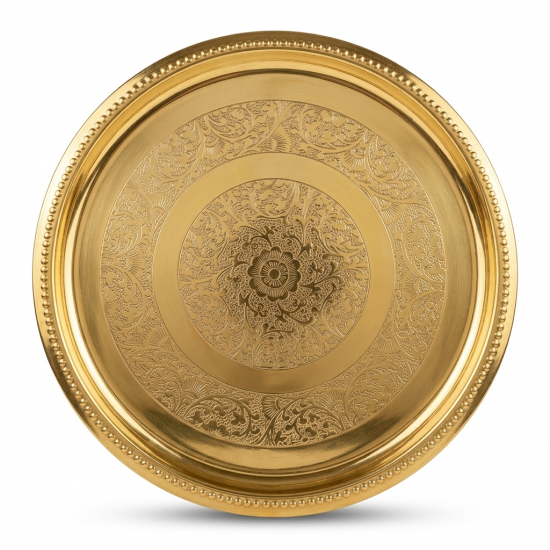 Brass Pooja Thali | Floral-etched Aarti Plate, Diameter 9 inches (₹882)