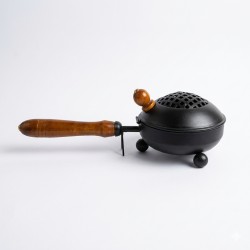 Metal Dhoop Dani with Black Painted Finish & Wooden Handle - 8 Inch Loban Holder & Incense Burner for Pooja and Gifting (₹300)