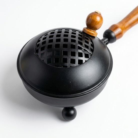 Metal Dhoop Dani with Black Painted Finish and Wooden Handle - 11 Inch Loban Holder & Incense Burner for Pooja and Gifting (₹360)