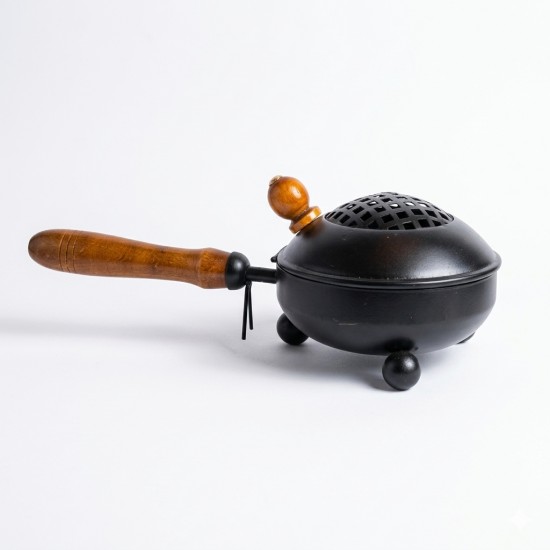 Metal Dhoop Dani with Black Painted Finish and Wooden Handle - 11 Inch Loban Holder & Incense Burner for Pooja and Gifting (₹360)