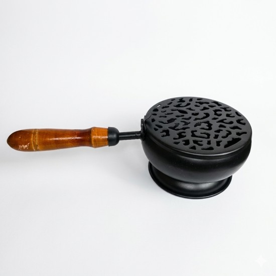 Metal Dhoop Dani with Black Painted Finish and Wooden Handle - 9 Inch Loban Holder & Incense Burner for Pooja and Gifting (₹590)