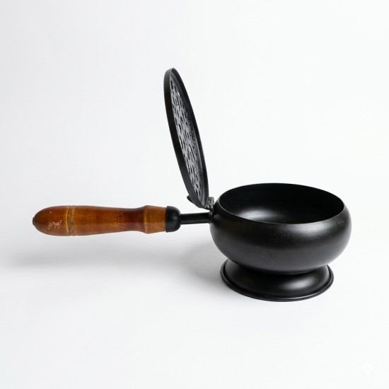 Metal Dhoop Dani with Black Painted Finish and Wooden Handle - 9 Inch Loban Holder & Incense Burner for Pooja and Gifting (₹590)