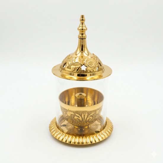 Akhand Diya Heavy Brass Oil Lamp with Glass Cover & Lid, Height 6 Inch (₹1540)