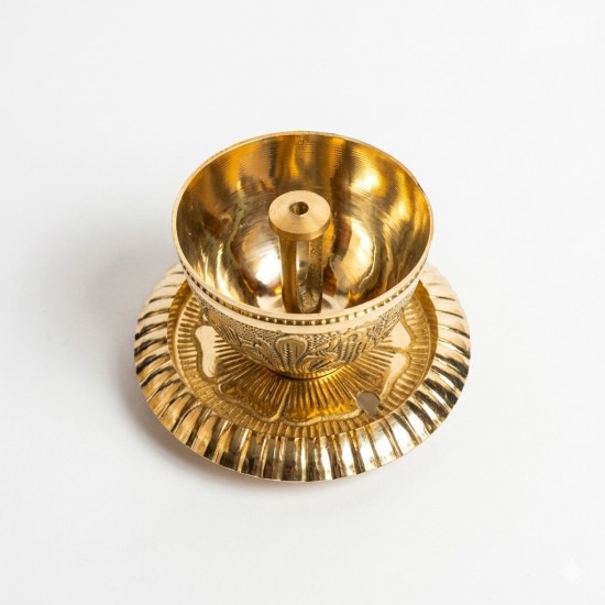 Akhand Diya Heavy Brass Oil Lamp with Glass Cover & Lid, Height 6 Inch (₹1540)