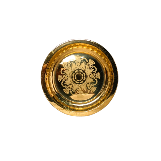 Brass Pooja Plate/ Arti Thali (Vintage Etching Design), Diameter 3.5 inches (₹120)