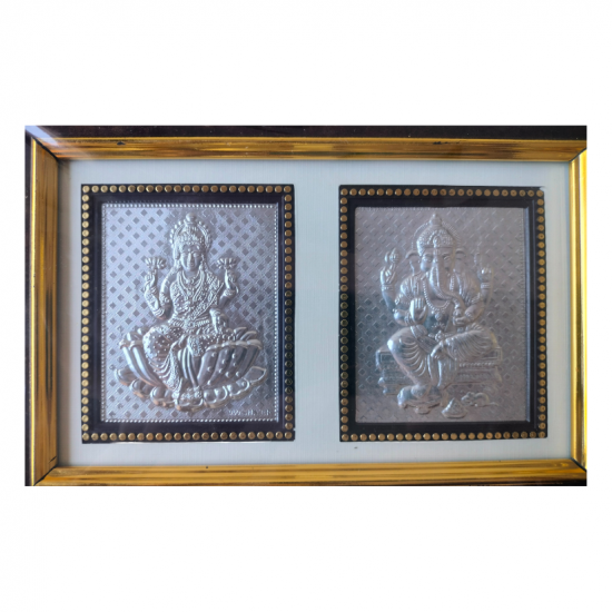 Pure Silver Lakshmi Ganesh Frame for Pooja room mandir/ Gifting, Wall Mount, 11 in by 8 in (₹700)