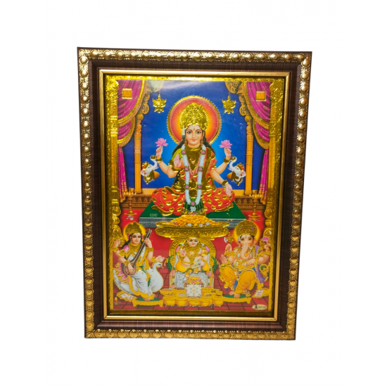 Ganesh lakshmi Saraswati Photo Frame / Picture Frame with Glass (wall hanging), 8 inches by 6 inches for Mandir, Table Decor (₹200)