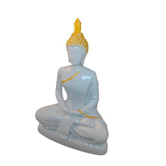 Gautam Buddha Idol, Height 8 Inches (White and gold color, Marble resin) (₹500)