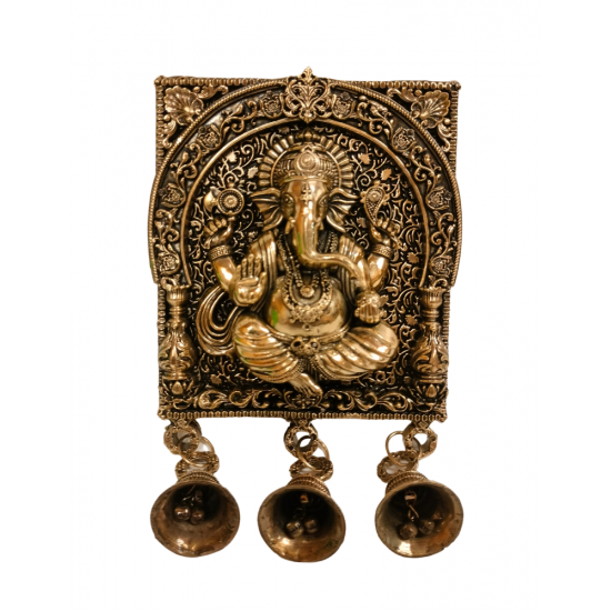 Brass Ganesha Wall Hanging (Hanging Bell Design), Length 7 Inch (Die-Cast, Plated) (₹5120)