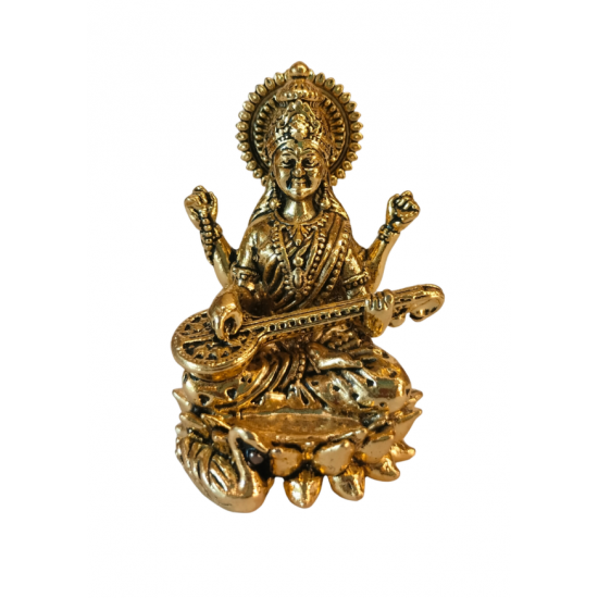 Brass Saraswati Idol on Lotus | Diecast Saraswati Murti for Pooja, Height 2 Inch (₹530)