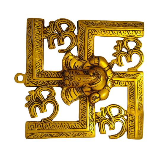 Brass Ganesha Wall Hanging with Swastik and Aum height 8 Inches (₹3080)