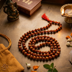 Japa Mala for Meditation & Chanting 108 + 1 Beads with Red Tassel / Wooden Knotted Jap Mala with Beige color Beads (₹49)