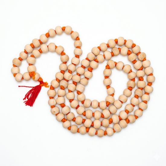 Japa Mala for Meditation & Chanting 108 + 1 Beads with Red Tassel / Wooden Knotted Jap Mala with Beige color Beads (₹49)
