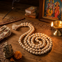 Japa Mala for Meditation & Chanting 108 + 1 Beads with white Tassel / Wooden Knotted Jap Mala with Beige color Beads (₹49)