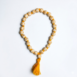Premium Wooden Knotted Jap Mala for Meditation & Chanting 27 + 1 Beads with Orange Tassel and Beige color Beads (₹30)