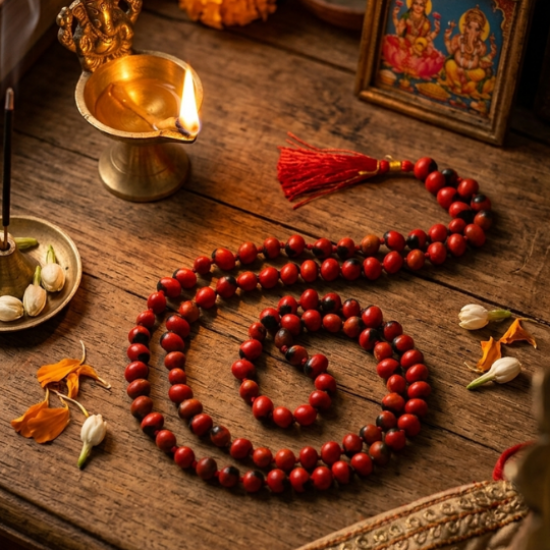 Laal Gunja Mala for Home Puja 108 Beads / Rati Mala Red Color/ Gurinvida Mala / Laal Chirmi Mala / Gumchidana Japmala (₹329)