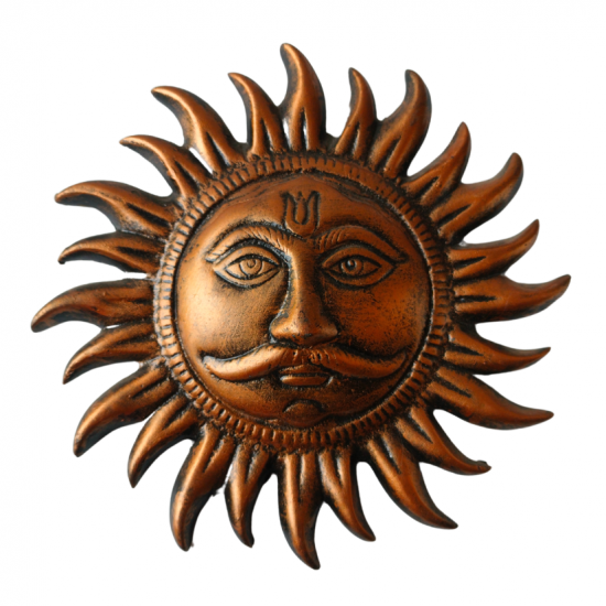 Surya Wall Hanging for Home Decor Height 7 inches (Polyresin / Fiber, Rustic brass finish) (₹500)