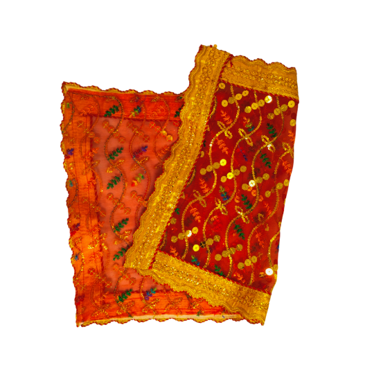 Chunri/Chunni with Golden Embroidery and Lace to Used for Mata Rani/ Pooja (Red,19 in by 12 in) (₹120)