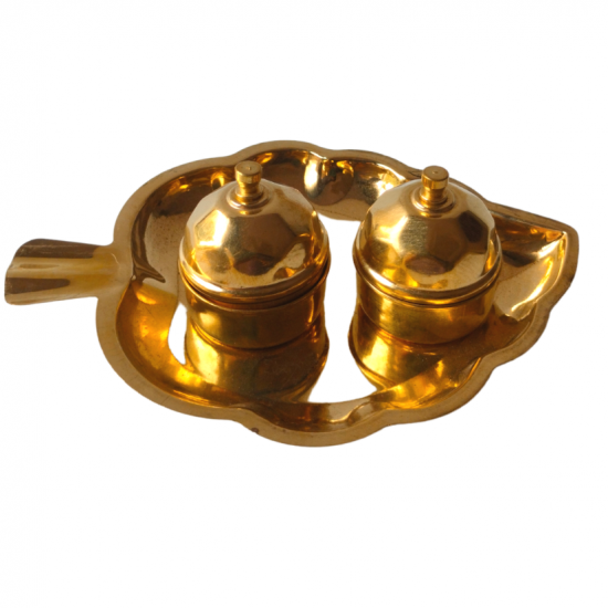 Brass Haldi kumkum Box karanda / Kankavati (Paan shaped), Length 5 Inches (₹390)