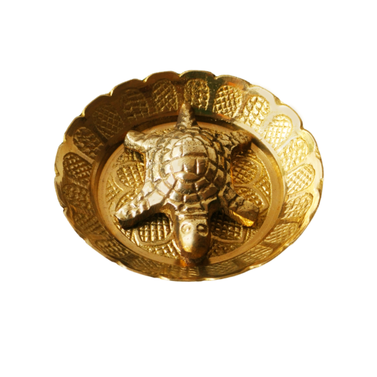 Brass Kachua (Open Mouth) Plate Set Yantra for Vastu / Feng-Shui Turtle / Tortoise on Bowl, Plate Diameter 3 Inches (₹200)