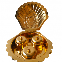 Brass Haldi kumkum Box karanda / Kankavati (oyester shaped), Length 4.5 Inches (₹580)