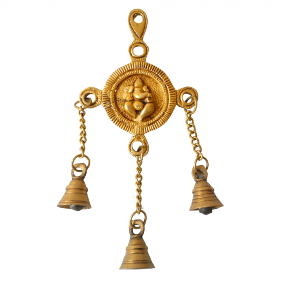 Brass Ganesha Wall Hanging (Hanging Bell Design), Length 8.5 Inches (₹1250)