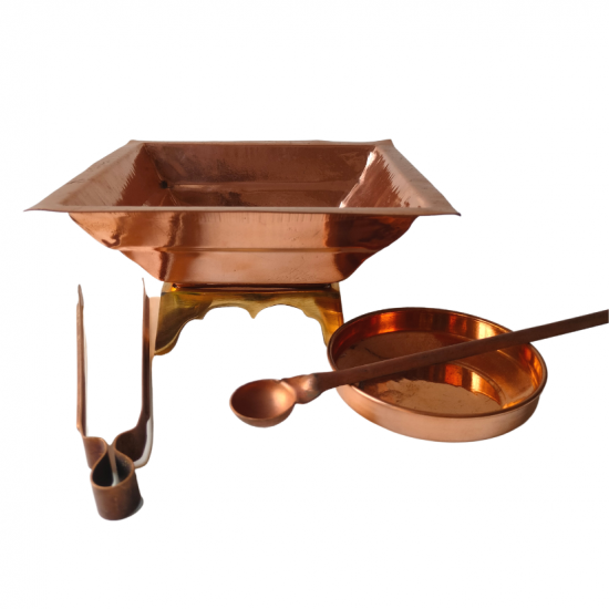 Copper Hawan Kund Set / Agnihotra Set / Complete Hawan Kund/ Yagna/ Homam Kund for Home Havan 6in by 6in (₹2680)