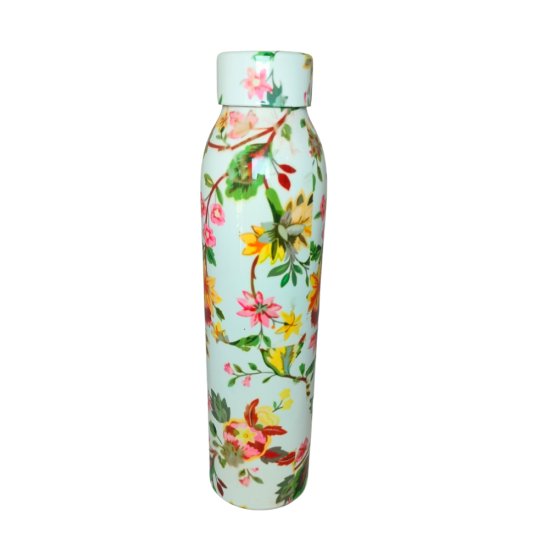 Copper Printed Bottle/ carafe 900ml with Floral print (11 Inches height, Color White) (₹999)