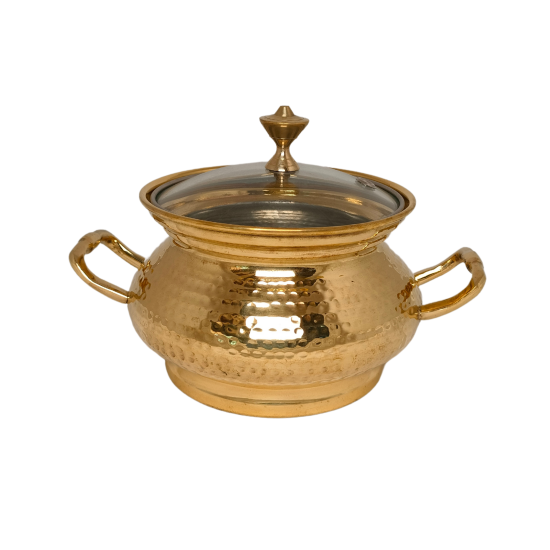 Brass Handi (Hammered) 4 Inches Diameter with Glass Lid (₹1900)