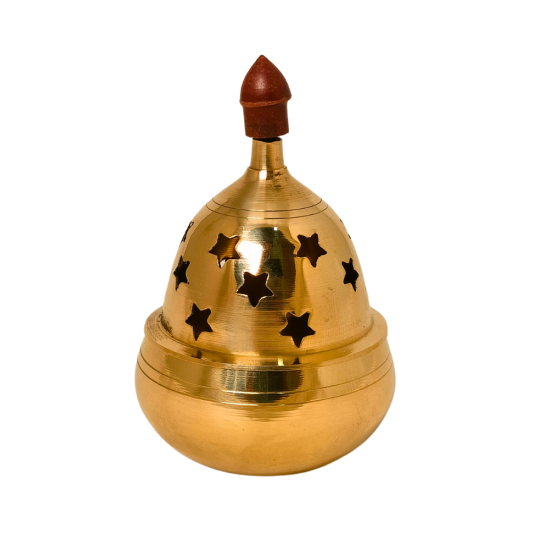 Brass Apple Shaped Akhand Diya Oil Lamp with cover (with Star shaped holes and knob), Height 4.5 Inches (₹500)