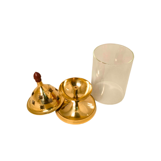 Akhand Diya Heavy Brass Oil Lamp with Glass Cover & Lid, Height 5.5 Inch (₹450)