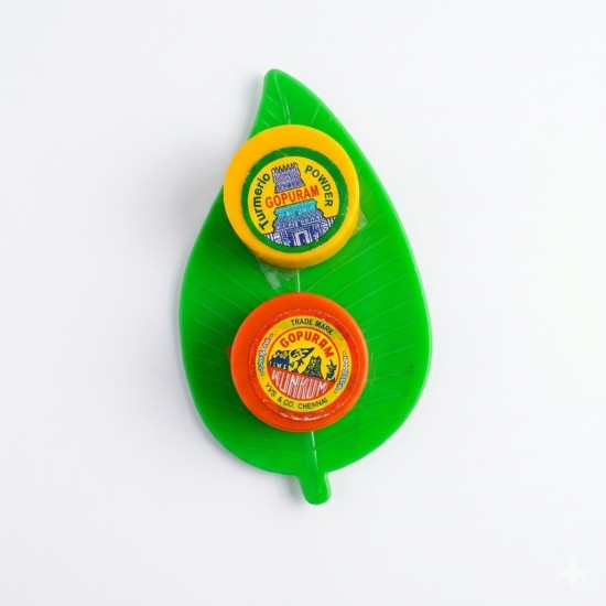 Gopuram Patta Haldi Kumkum / Gopuram Kumkum Haldi Turmeric Combo Leaf Set / Gopuram Manjal Kumkum leaf set   (₹15)